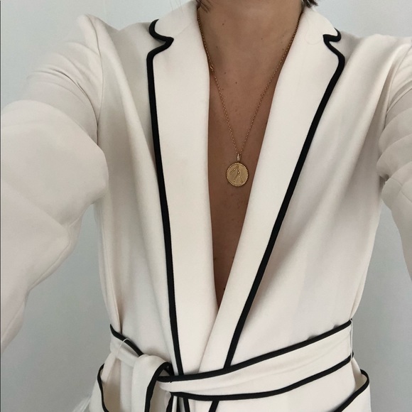 Zara Jackets & Blazers - Cream Wrap Blazer w Black Contrast Piping Pajama